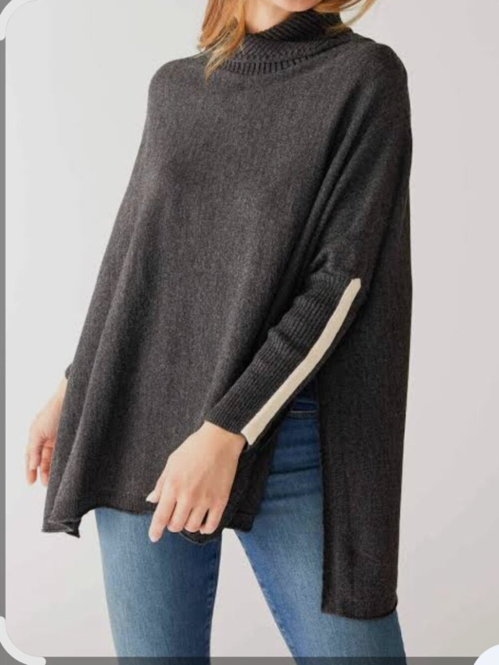 Mersea Newport Traveler Gray Split Side Cowl Neck One Size Sweater Oversized